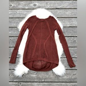 Rust Burgundy Crochet Cut Out Sweater Mini Dress Tunic Top